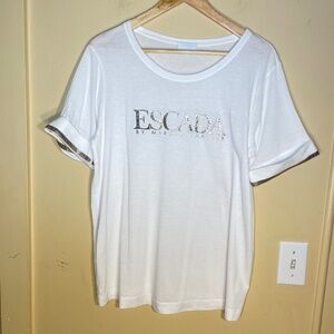 Escada White Tee with Metallic Silver Details